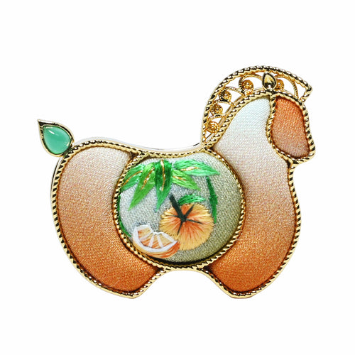 Yotopy Hand Embroidered Brooch Pendant 2-in-1, Suzhou Silk Embroidery Jewelry, Traditional Chinese Yuanbao Horse Bamboo Design, Artisan Craft, 3.6x3cm