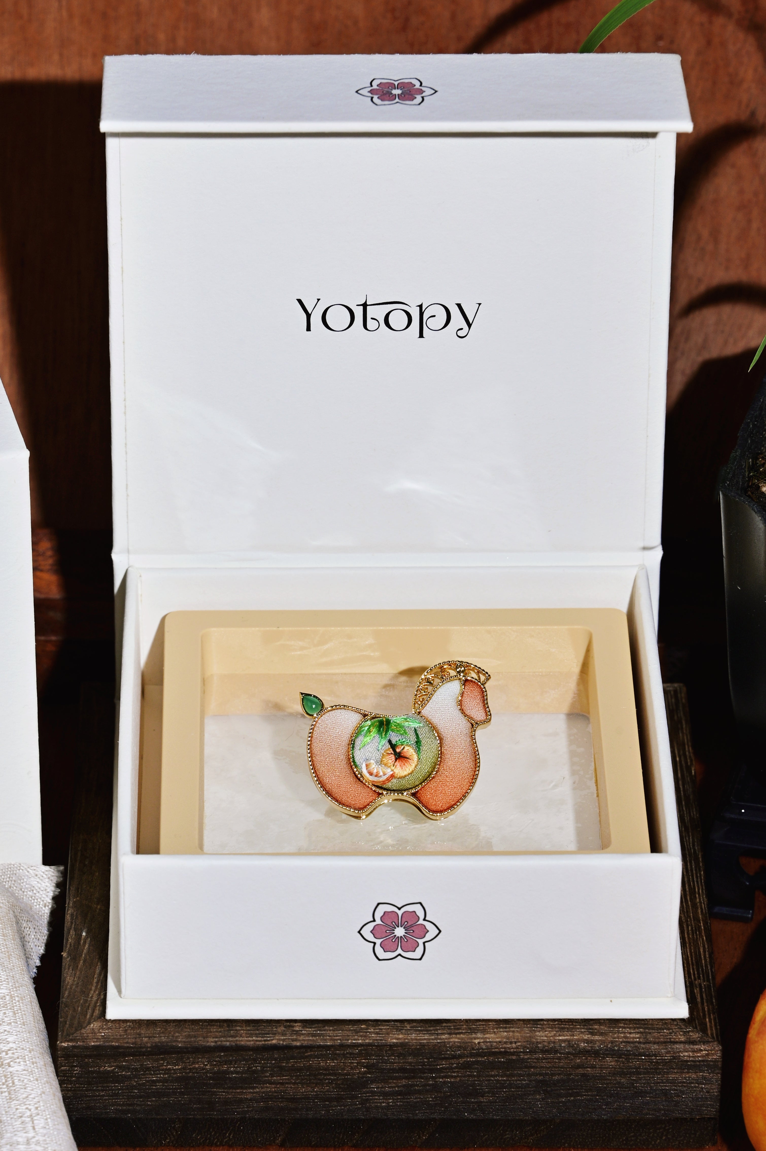 Yotopy Hand Embroidered Brooch Pendant 2-in-1, Suzhou Silk Embroidery Jewelry, Traditional Chinese Yuanbao Horse Bamboo Design, Artisan Craft, 3.6x3cm