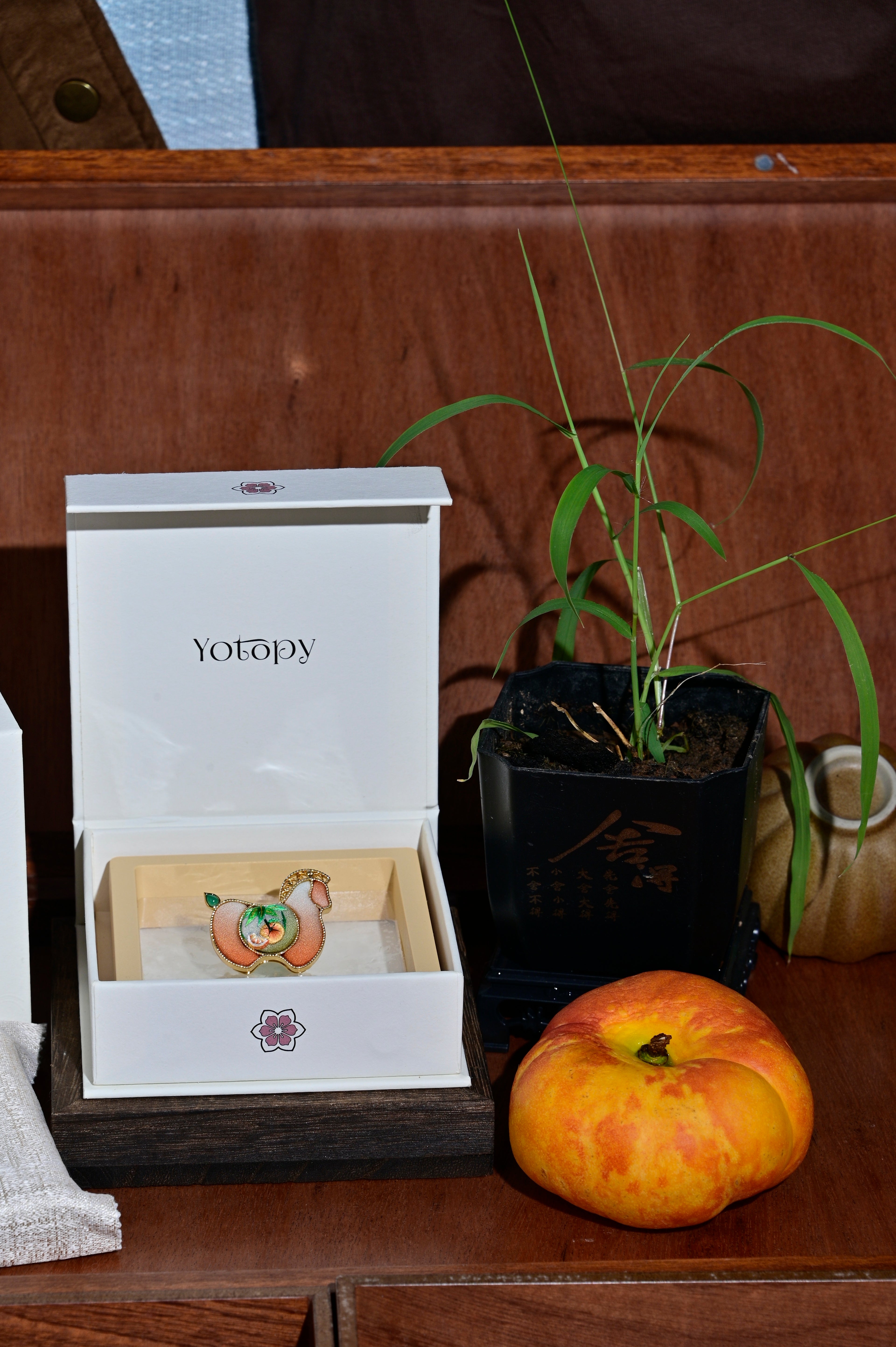 Yotopy Hand Embroidered Brooch Pendant 2-in-1, Suzhou Silk Embroidery Jewelry, Traditional Chinese Yuanbao Horse Bamboo Design, Artisan Craft, 3.6x3cm