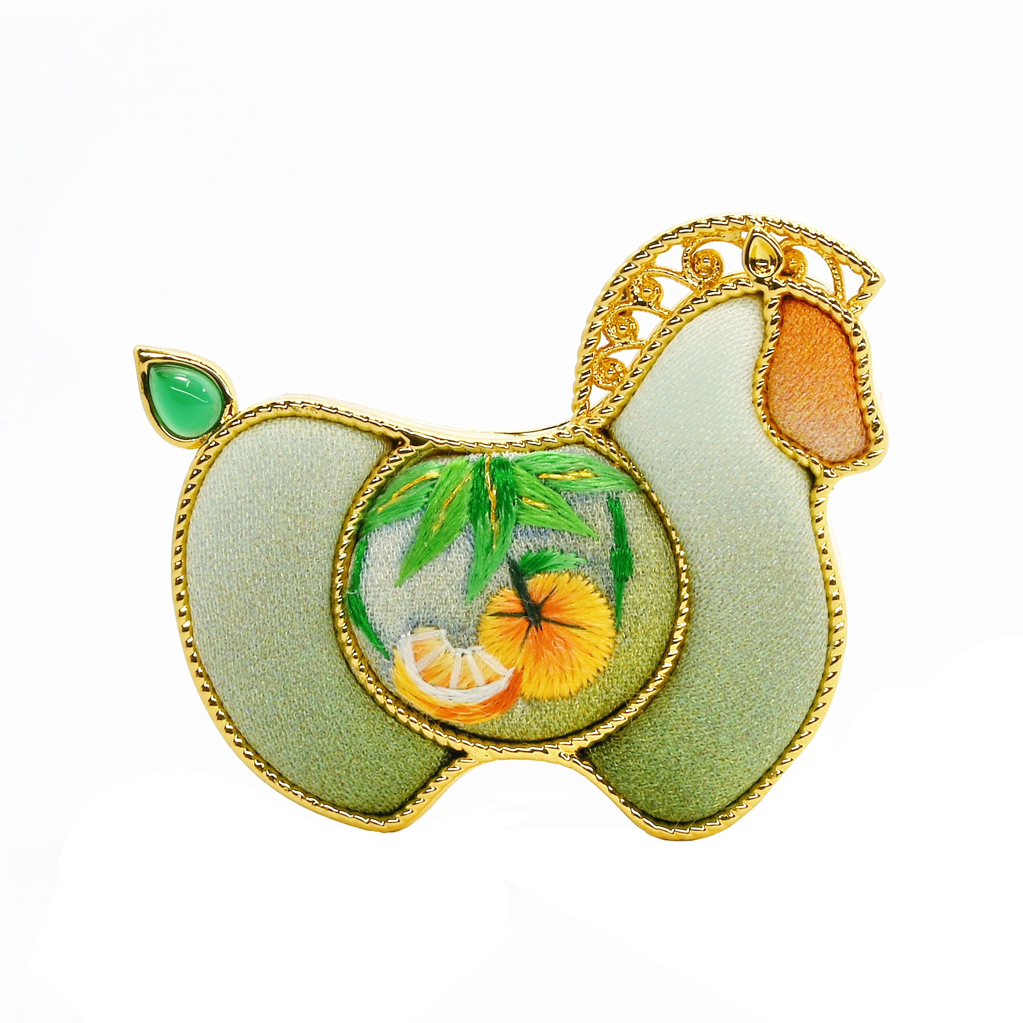 Yotopy Hand Embroidered Brooch Pendant 2-in-1, Suzhou Silk Embroidery Jewelry, Traditional Chinese Yuanbao Horse Bamboo Design, Artisan Craft, 3.6x3cm