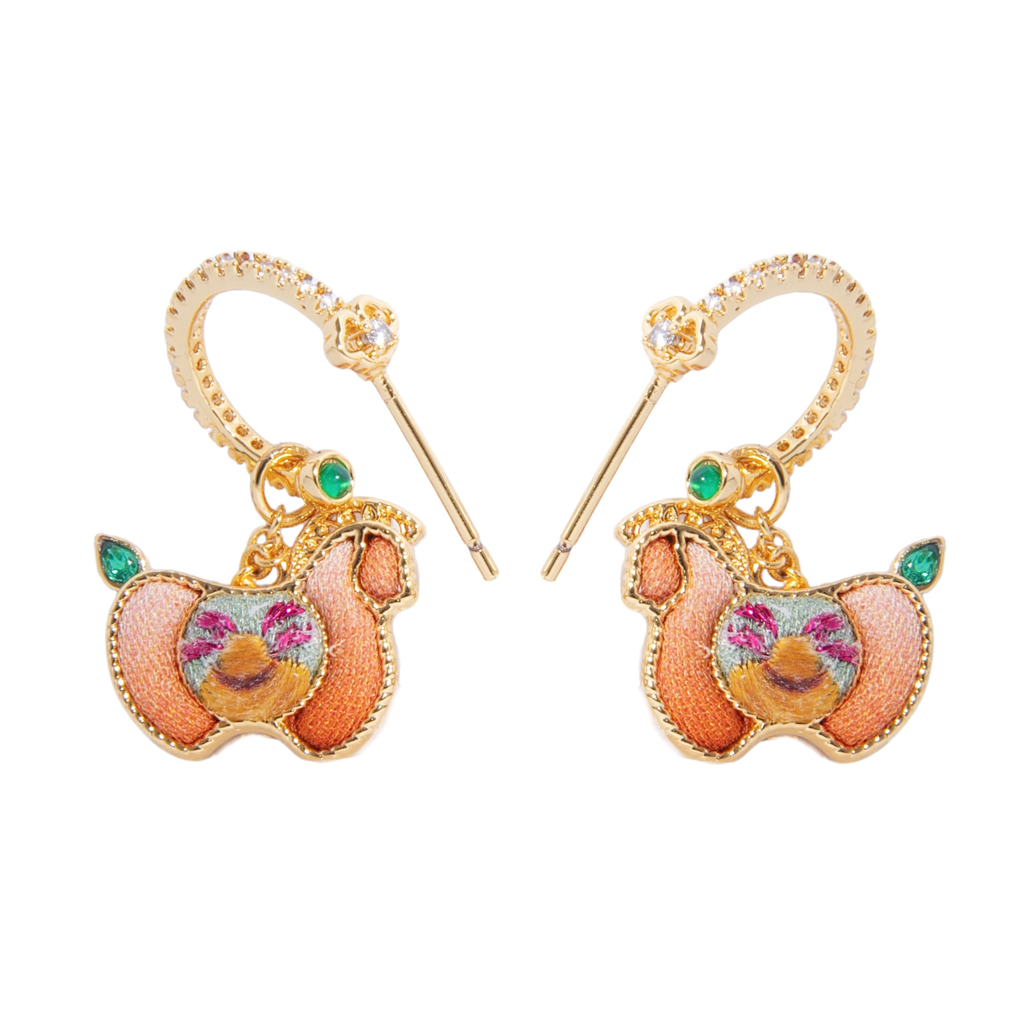 Yotopy Hand Embroidered Double-Sided Earrings, Suzhou Silk Embroidery Jewelry, Traditional Chinese Yuanbao Horse Prosperity Design, Artisan Craft Drop Earrings
