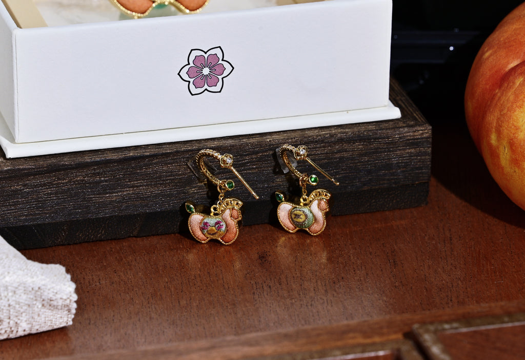Yotopy Hand Embroidered Double-Sided Earrings, Suzhou Silk Embroidery Jewelry, Traditional Chinese Yuanbao Horse Prosperity Design, Artisan Craft Drop Earrings
