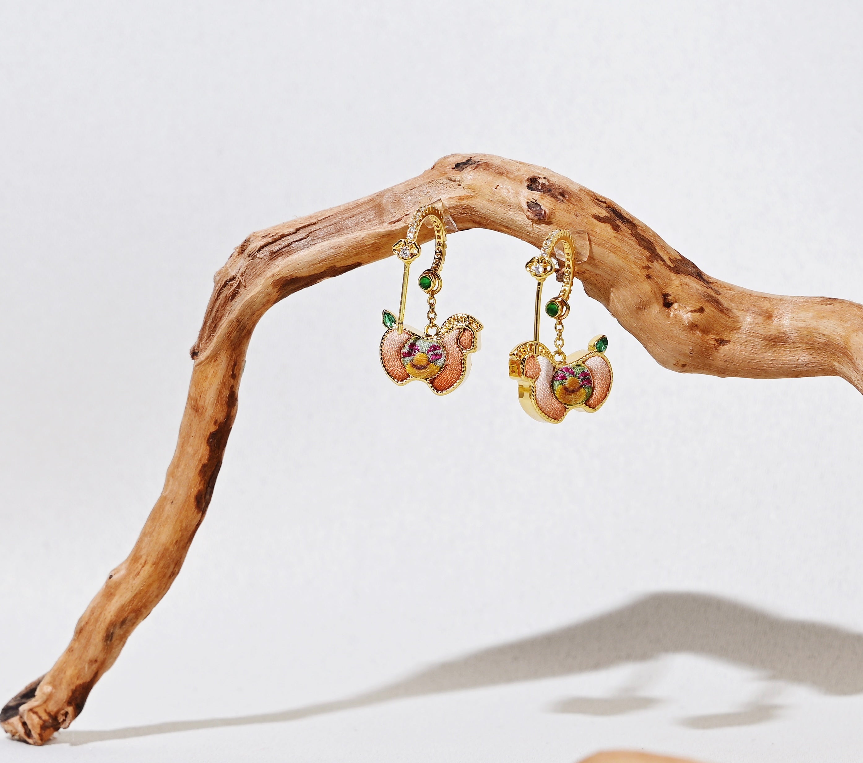 Yotopy Hand Embroidered Double-Sided Earrings, Suzhou Silk Embroidery Jewelry, Traditional Chinese Yuanbao Horse Prosperity Design, Artisan Craft Drop Earrings