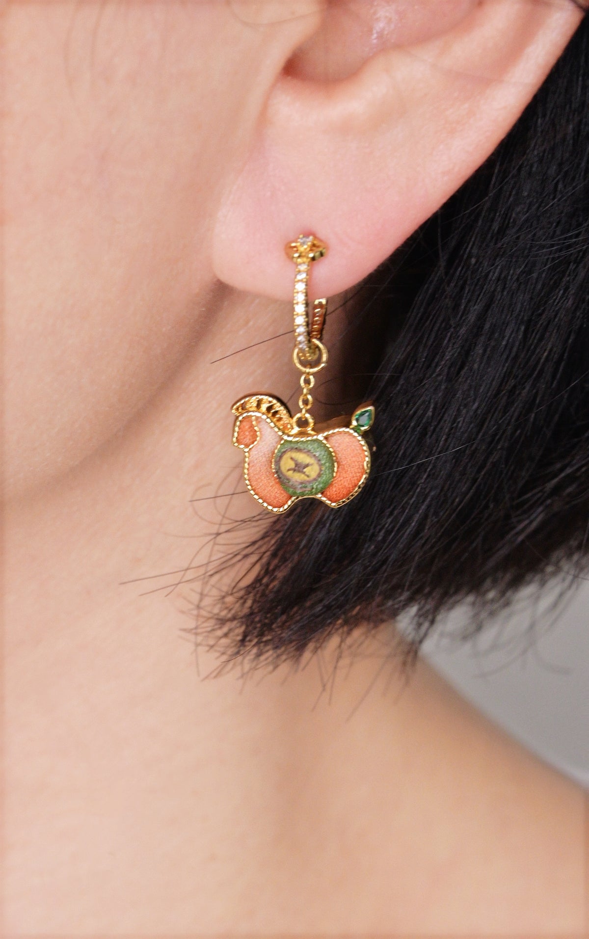 Yotopy Hand Embroidered Double-Sided Earrings, Suzhou Silk Embroidery Jewelry, Traditional Chinese Yuanbao Horse Prosperity Design, Artisan Craft Drop Earrings