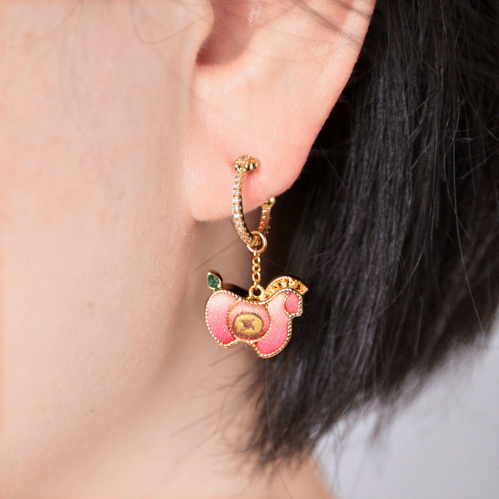 Yotopy Hand Embroidered Double-Sided Earrings, Suzhou Silk Embroidery Jewelry, Traditional Chinese Yuanbao Horse Prosperity Design, Artisan Craft Drop Earrings