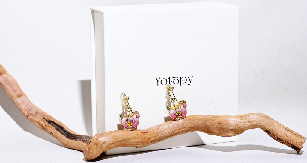 Yotopy Hand Embroidered Double-Sided Earrings, Suzhou Silk Embroidery Jewelry, Traditional Chinese Yuanbao Horse Prosperity Design, Artisan Craft Drop Earrings